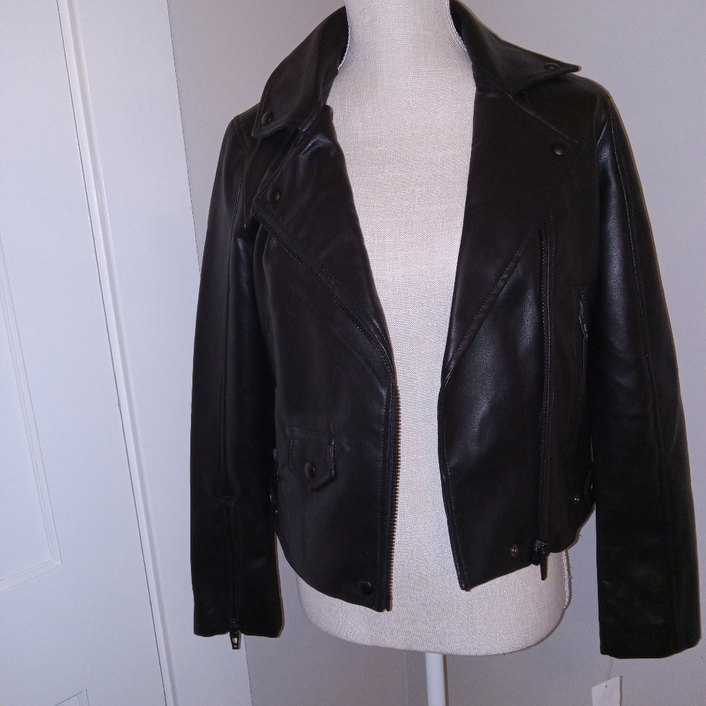 NWT BLANK NYC Black Faux Leather Motto Jacket Metal Hardware Size XS - Picture 4 of 8